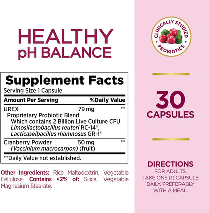 Nature's Bounty Probiotics for Women, Vaginal Probiotics for Healthy pH Balance, 2 Billion CFU, Clinically Studied Probiotics, Optimal Solutions pH Balance Pills, 30 Vegetarian Capsules