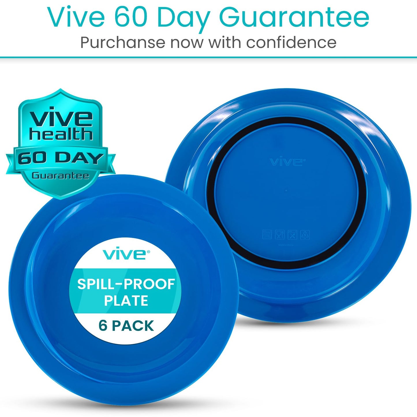 Vive Spill-Proof Scoop Plate, 9" (2 Pack) - Dish with Wall for Disabled, Handicapped, Elderly Adults with Special Needs from Parkinsons, Dementia, Stroke, Tremors with - Non Skid Padded Bottom