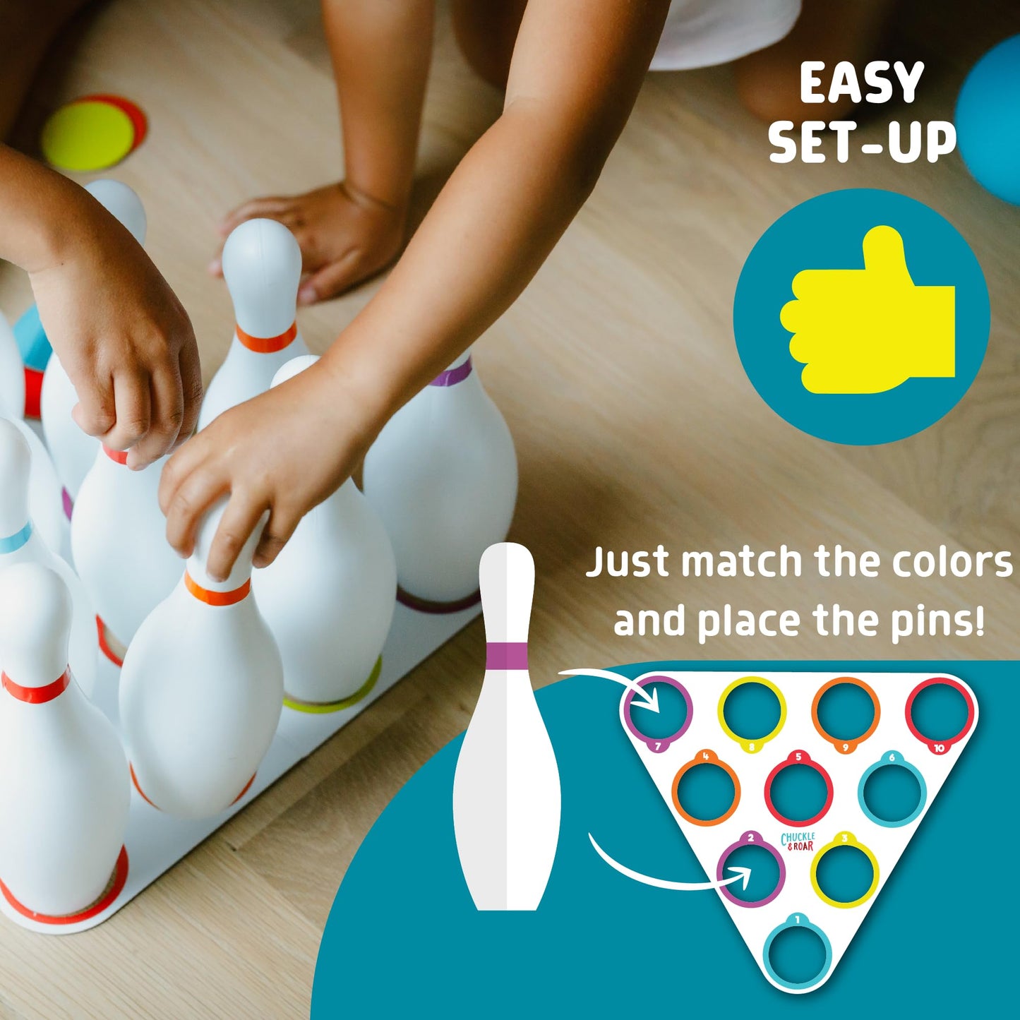 Chuckle & Roar - 10 Pin Bowling Set - New Family Game Night Staple - Easy Setup and cleanup - Great for Indoor Game time - Ages 3 and up