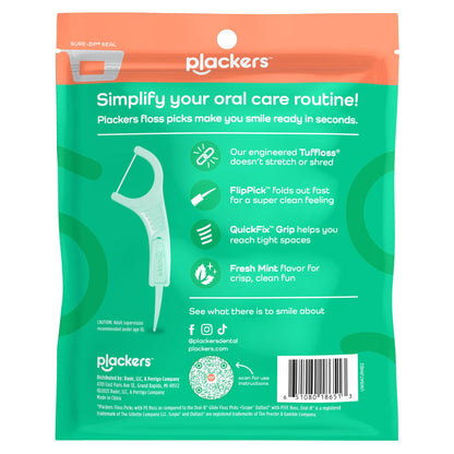 Plackers Micro Line Dental Floss Picks, Fold-Out FlipPick, Tuffloss, Easy Storage with Sure-Zip Seal, Fresh Mint Flavor, 300 Count