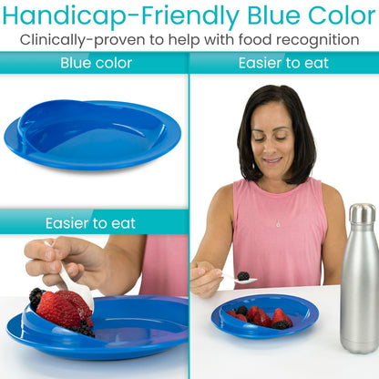 Vive Spill-Proof Scoop Plate, 9" (2 Pack) - Dish with Wall for Disabled, Handicapped, Elderly Adults with Special Needs from Parkinsons, Dementia, Stroke, Tremors with - Non Skid Padded Bottom