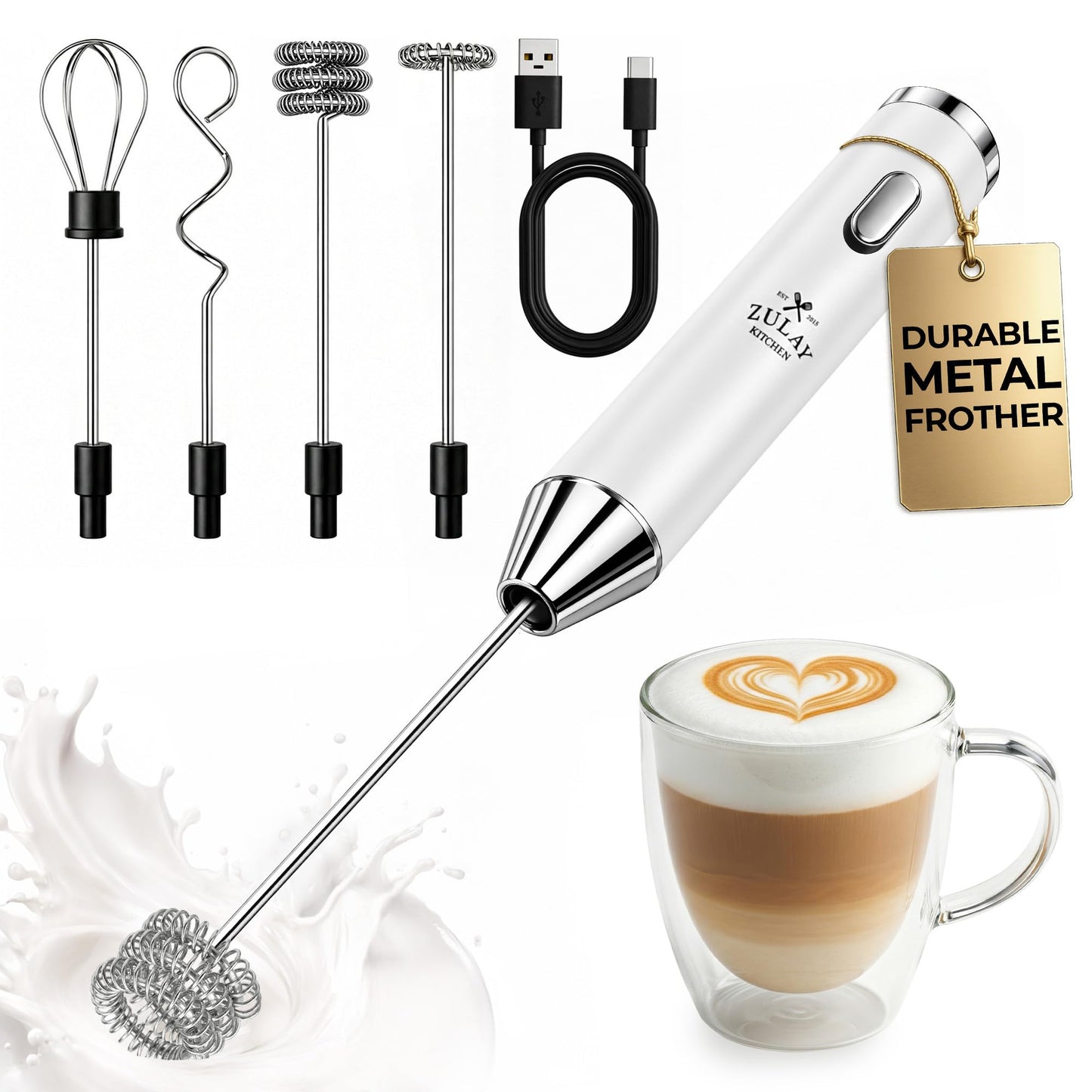 Zulay Kitchen Powerful Milk Frother Wand With 2 Duracell Batteries - Ultra Fast Handheld Drink Mixer - Electric Whisk Foam Maker for Coffee, Lattes, Cappuccino, Matcha, Hot Chocolate & Creamer - Black