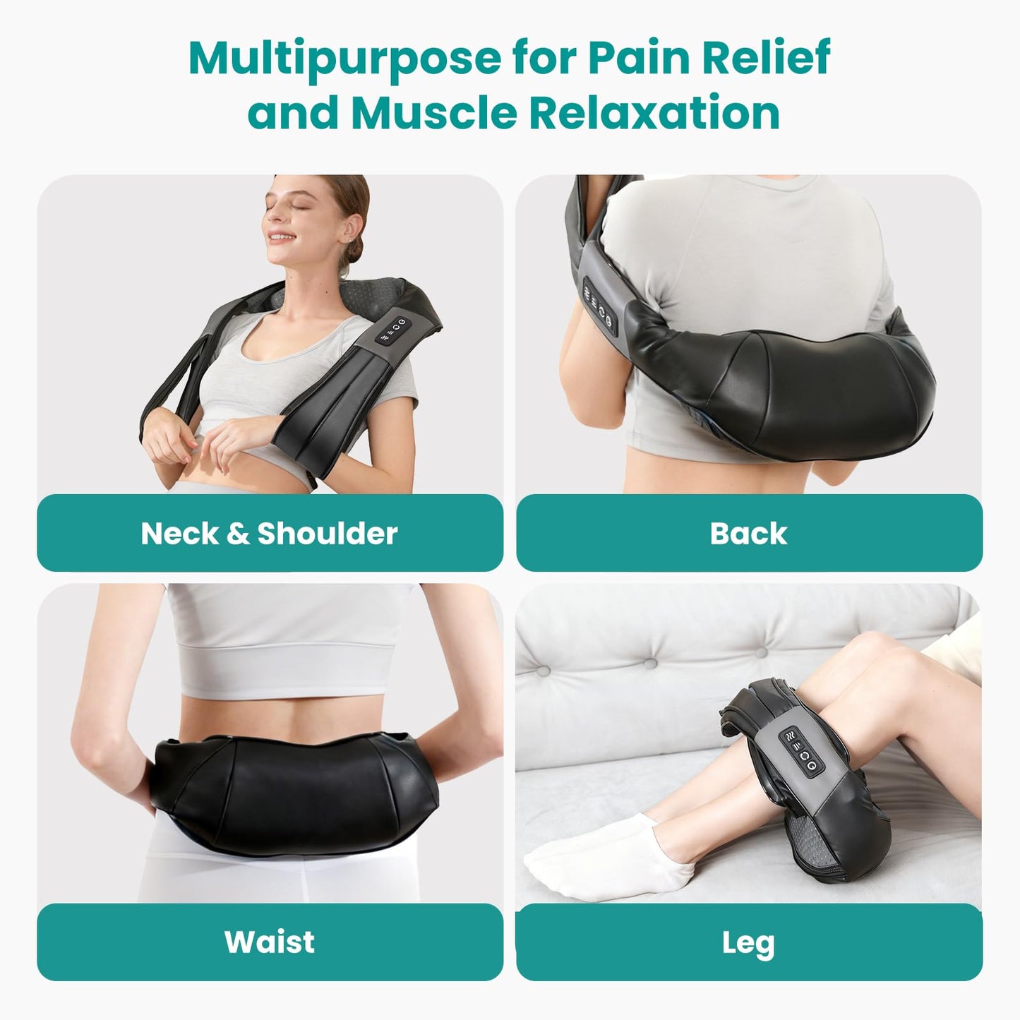 Nekteck Shiatsu Neck Massager for Pain Relief Deep Tissue with Heat, 3D Kneading Massage Pillow Back Shoulder Massagerfor Body Muscle, Plug-in Use for Home Office Car, Gifts for Mom Dad Him Her