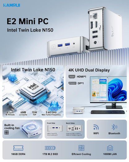 KAMRUI Pinova P2 Mini Gaming PC, Core i5-12600H(Beats 1185G7/12450H), 16GB DDR4 512GB SSD Mini PC, 12C/16T,4.5GHz, Triple 4K Display(DP+HDMI+USB-C)/WiFi6/BT5.2 Mini Computers for Home/Office/Business