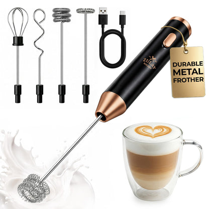 Zulay Kitchen Powerful Milk Frother Wand With 2 Duracell Batteries - Ultra Fast Handheld Drink Mixer - Electric Whisk Foam Maker for Coffee, Lattes, Cappuccino, Matcha, Hot Chocolate & Creamer - Black