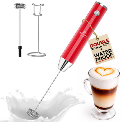 Zulay Kitchen Powerful Milk Frother Wand With 2 Duracell Batteries - Ultra Fast Handheld Drink Mixer - Electric Whisk Foam Maker for Coffee, Lattes, Cappuccino, Matcha, Hot Chocolate & Creamer - Black