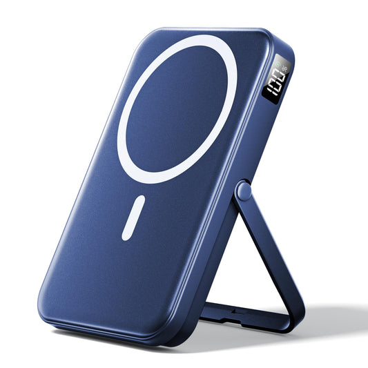 Magnetic Portable Charger,10000mAh Wireless Magnetic Power Bank with Stand for MagSafe Charger,LED Display Magnetic Battery Pack,Compatible with iPhone 16/15/14/13/12 All Series–Dark Blue