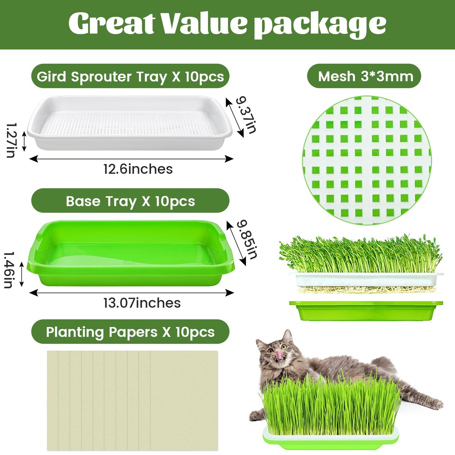 Legigo 8 Pack Seed Sprouter Trays with Lids- Soil-Free Cultivation Germination Tray, BPA Free Micro Greens Growing Trays Seed Sprouting Trays Kit with Germinating Paper for Wheatgrass, Beans and More