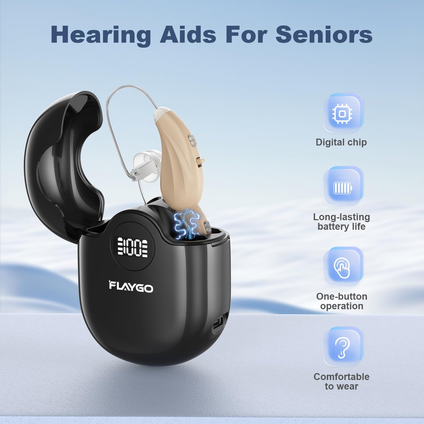 Hearing Aids for Seniors, OTC Hearing Aids for People with Hearing Loss, Sound Quality Restoration, Intelligent Noise Reduction, Standby 80h, One-Button Operation, Comfortable Wearing,Beige