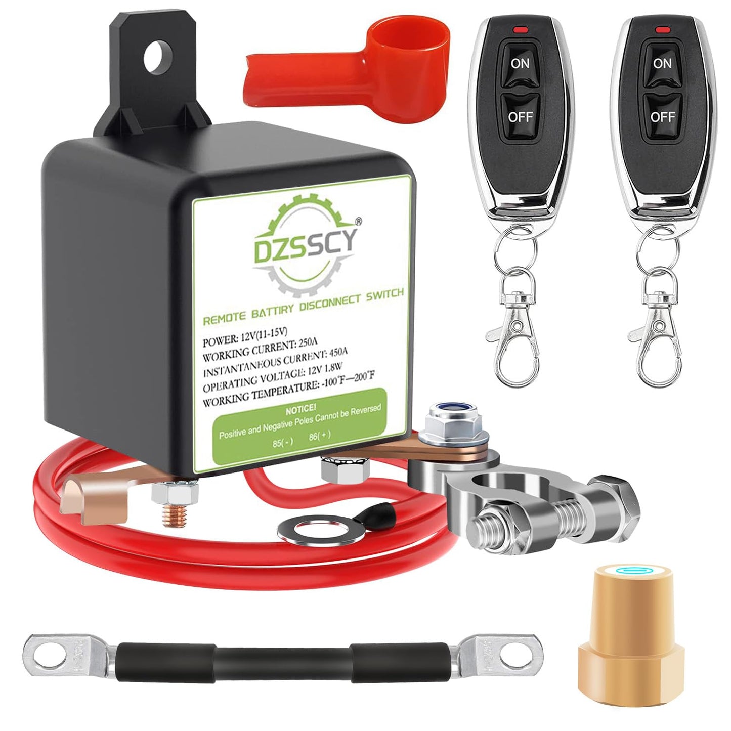 Remote Battery Disconnect Switch 12v, 250A, Upgrade Prevent Battery Drain, Disconnect Negative Car Kill Switch Anti-Theft, Remote Battery Kill Switch for Car, Truck, RV