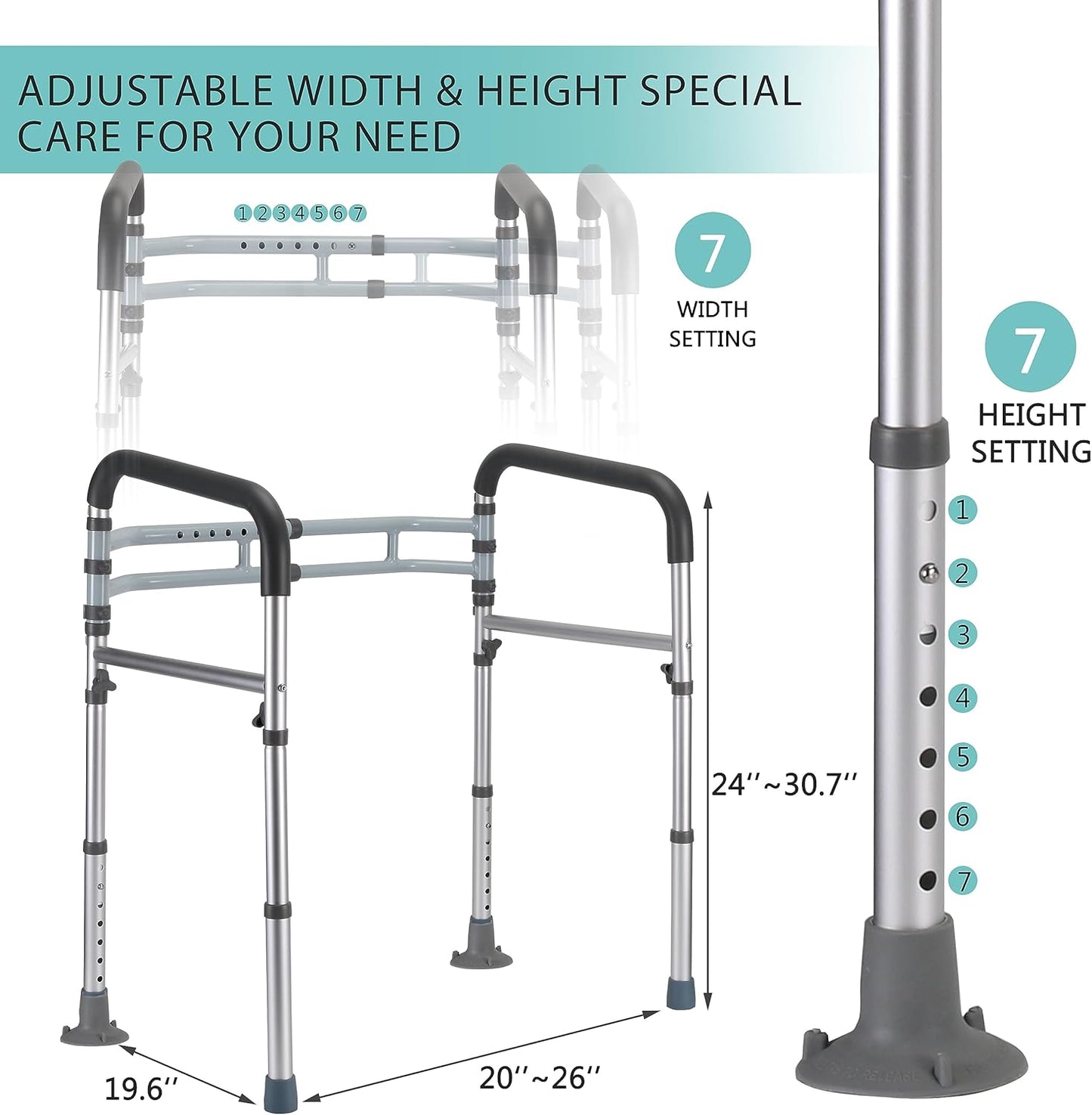 Toilet Safety Rails, Adjustable Toilet Frame for Elderly, Seniors, Handicap & Disabled, Foldable Handicap Toilet Handles Fit Any Toilets (300 LB)