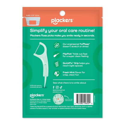 Plackers Micro Line Dental Floss Picks, Fold-Out FlipPick, Tuffloss, Easy Storage with Sure-Zip Seal, Fresh Mint Flavor, 300 Count