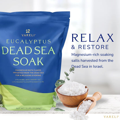 Dead Sea Bath & Foot Soak, Eucalyptus Magnesium Bath Salt Flakes, Alternative to Epsom Salt, 5lbs with Over 250,000mg of Elemental Magnesium Per Bag