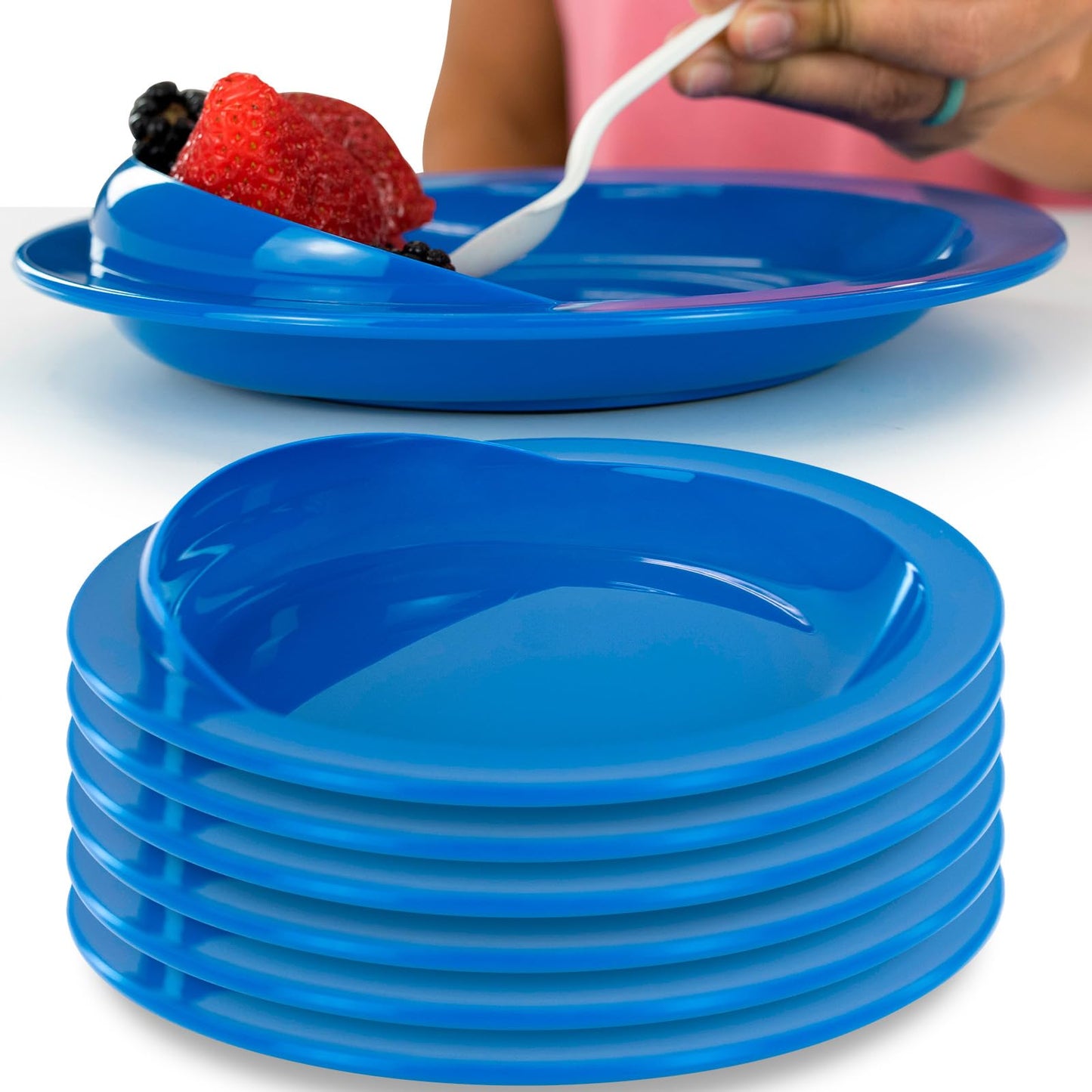 Vive Spill-Proof Scoop Plate, 9" (2 Pack) - Dish with Wall for Disabled, Handicapped, Elderly Adults with Special Needs from Parkinsons, Dementia, Stroke, Tremors with - Non Skid Padded Bottom