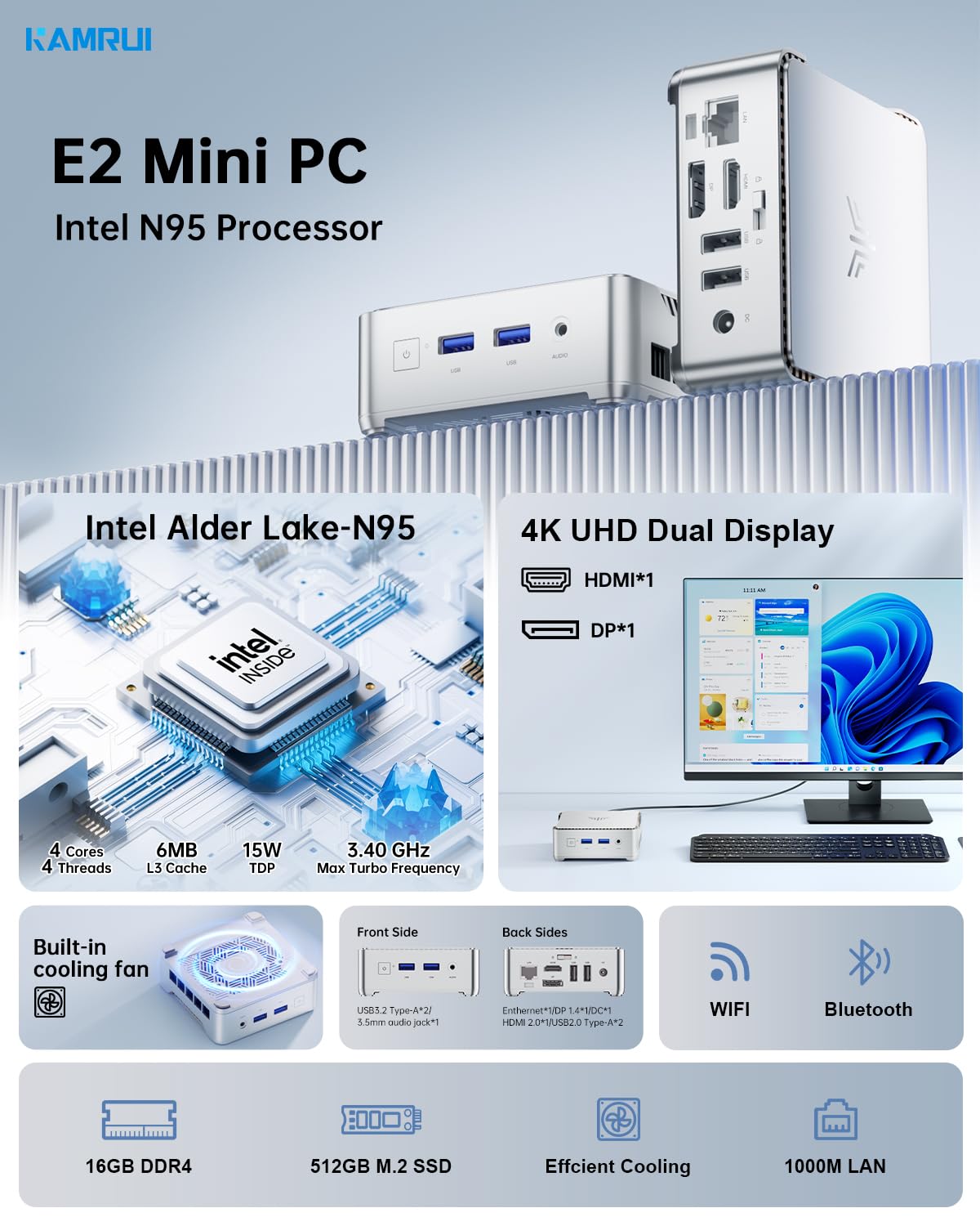 KAMRUI Pinova P2 Mini Gaming PC, Core i5-12600H(Beats 1185G7/12450H), 16GB DDR4 512GB SSD Mini PC, 12C/16T,4.5GHz, Triple 4K Display(DP+HDMI+USB-C)/WiFi6/BT5.2 Mini Computers for Home/Office/Business