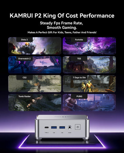 KAMRUI Pinova P2 Mini Gaming PC, Core i5-12600H(Beats 1185G7/12450H), 16GB DDR4 512GB SSD Mini PC, 12C/16T,4.5GHz, Triple 4K Display(DP+HDMI+USB-C)/WiFi6/BT5.2 Mini Computers for Home/Office/Business