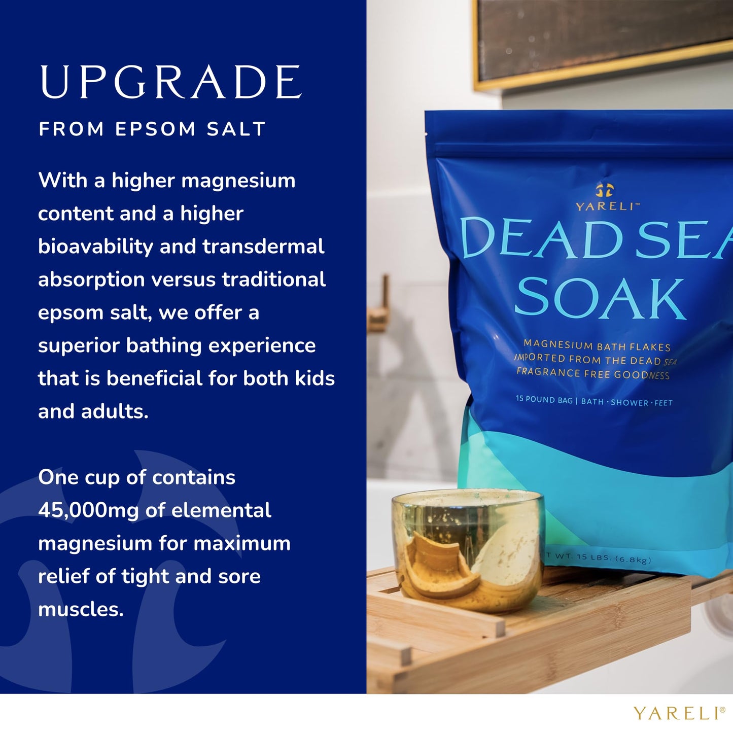 Dead Sea Bath & Foot Soak, Eucalyptus Magnesium Bath Salt Flakes, Alternative to Epsom Salt, 5lbs with Over 250,000mg of Elemental Magnesium Per Bag