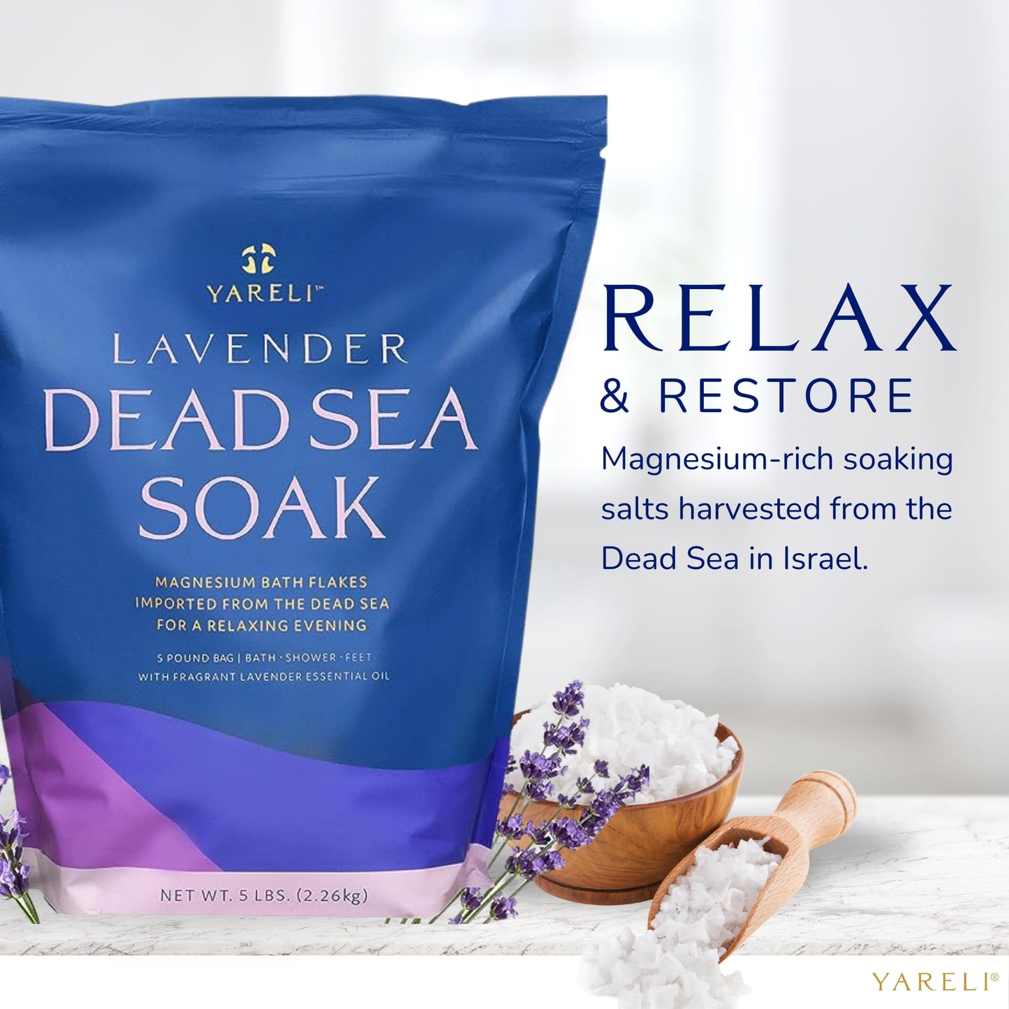 Dead Sea Bath & Foot Soak, Eucalyptus Magnesium Bath Salt Flakes, Alternative to Epsom Salt, 5lbs with Over 250,000mg of Elemental Magnesium Per Bag