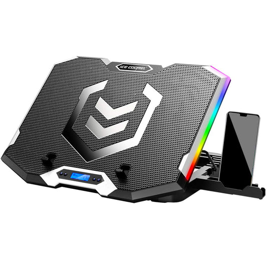 ICE COOREL Gaming Laptop Cooling Pad 15-17.3 Inch, Laptop Fan with 6 RGB Cooling Fans, Laptop Cooling Stand with 6 Height Adjustable, Laptop Cooler with LCD Screen, 2 USB Ports, Phone Stand