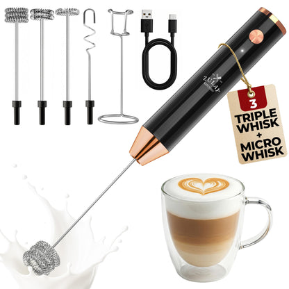 Zulay Kitchen Powerful Milk Frother Wand With 2 Duracell Batteries - Ultra Fast Handheld Drink Mixer - Electric Whisk Foam Maker for Coffee, Lattes, Cappuccino, Matcha, Hot Chocolate & Creamer - Black