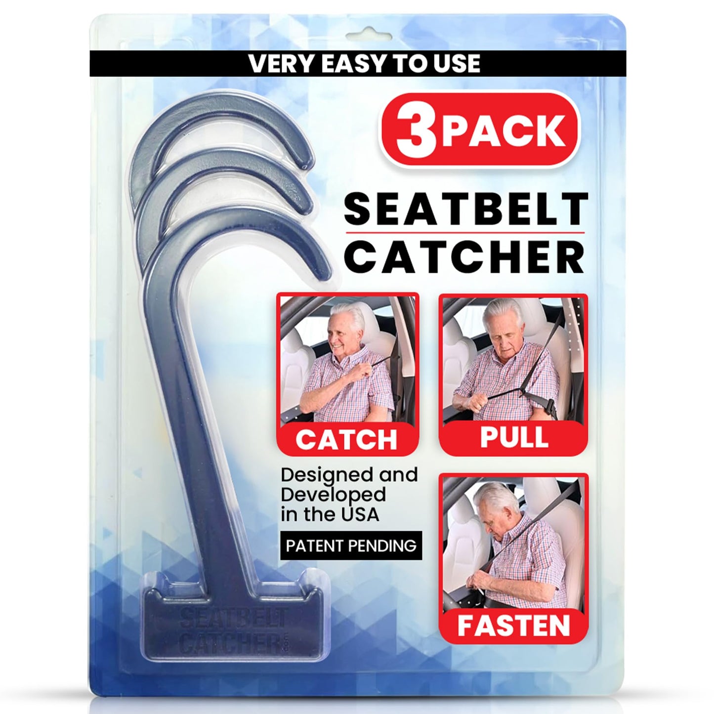 Seatbelt Catcher Seat Belt Aid Grabber - for Elderly & Disabled, Seatbelt Reacher Tool for Seniors with Back, Shoulder, or Elbow Injury, Easy Reach Mobility & Daily Living Aid, 2 Pack, Black