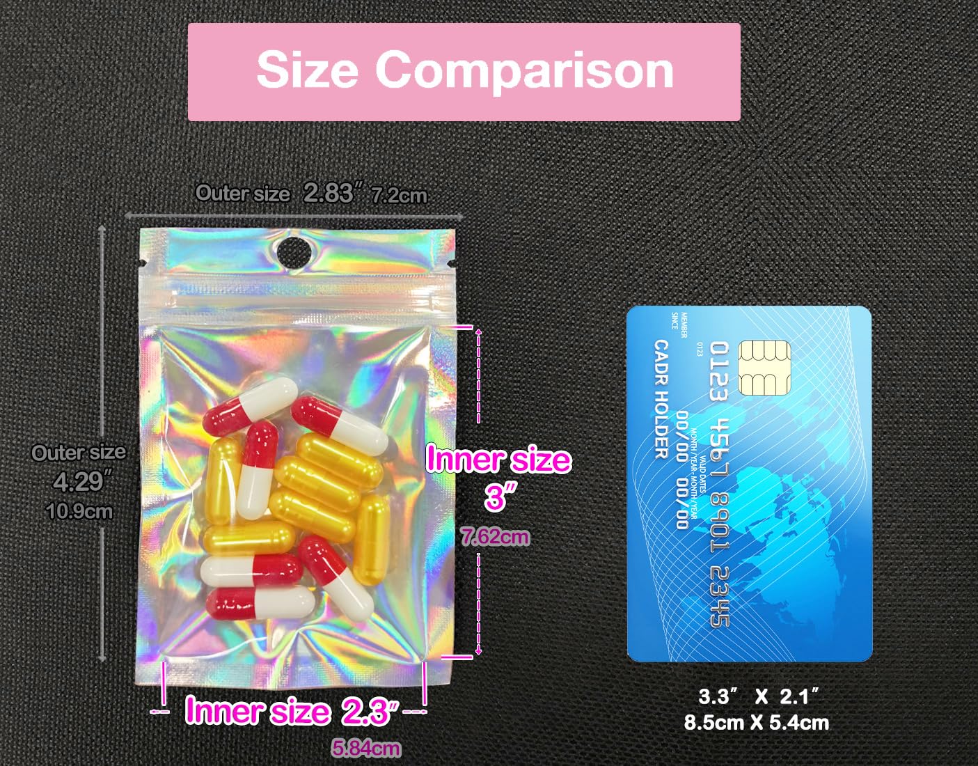 Smell Proof Bags & Resealable Foil Pouch Mylar Sample Bag Great for Party Favor Food Storage (Holographic Color) (50pcs-6x9 inch)