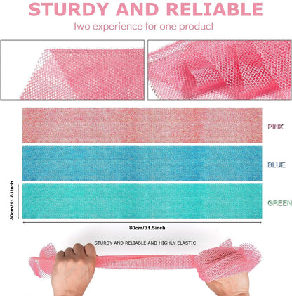 UJFQBH 3 Pieces African Bath Sponge African Net Long Net Bath Sponge Exfoliating Shower Body Scrubber Back Scrubber Skin Smoother,Great for Daily Use (Pink,Yellow,Purple)