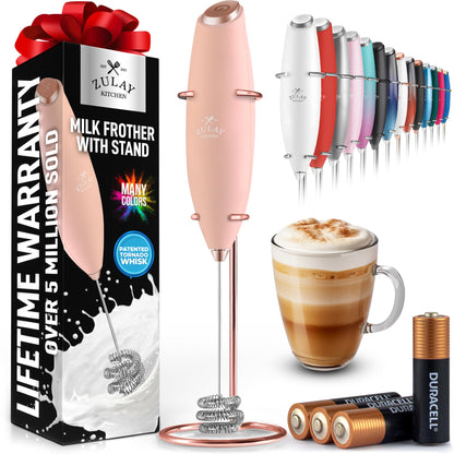 Zulay Kitchen Powerful Milk Frother Wand With 2 Duracell Batteries - Ultra Fast Handheld Drink Mixer - Electric Whisk Foam Maker for Coffee, Lattes, Cappuccino, Matcha, Hot Chocolate & Creamer - Black