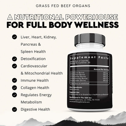 Ancestral Supplements Grass Fed Beef Liver 180 Capsules, Supports Energy Production, Detoxification, Digestion, Immunity and Full Body Wellness, Non-GMO, Freeze Dried Liver Health Supplement