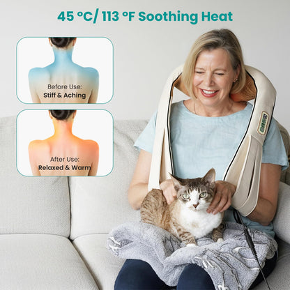 Nekteck Shiatsu Neck Massager for Pain Relief Deep Tissue with Heat, 3D Kneading Massage Pillow Back Shoulder Massagerfor Body Muscle, Plug-in Use for Home Office Car, Gifts for Mom Dad Him Her