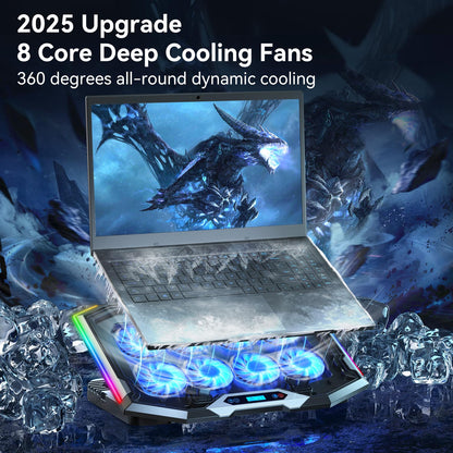 ICE COOREL Gaming Laptop Cooling Pad 15-17.3 Inch, Laptop Fan with 6 RGB Cooling Fans, Laptop Cooling Stand with 6 Height Adjustable, Laptop Cooler with LCD Screen, 2 USB Ports, Phone Stand