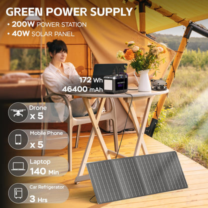 MARBERO 237Wh Solar Generator with Solar Panel Included Portable Power Station 300W Pure Sine Wave with Foldable Solar Panel 60W Set for Camping Outdoor Hiking Fishing Emergency
