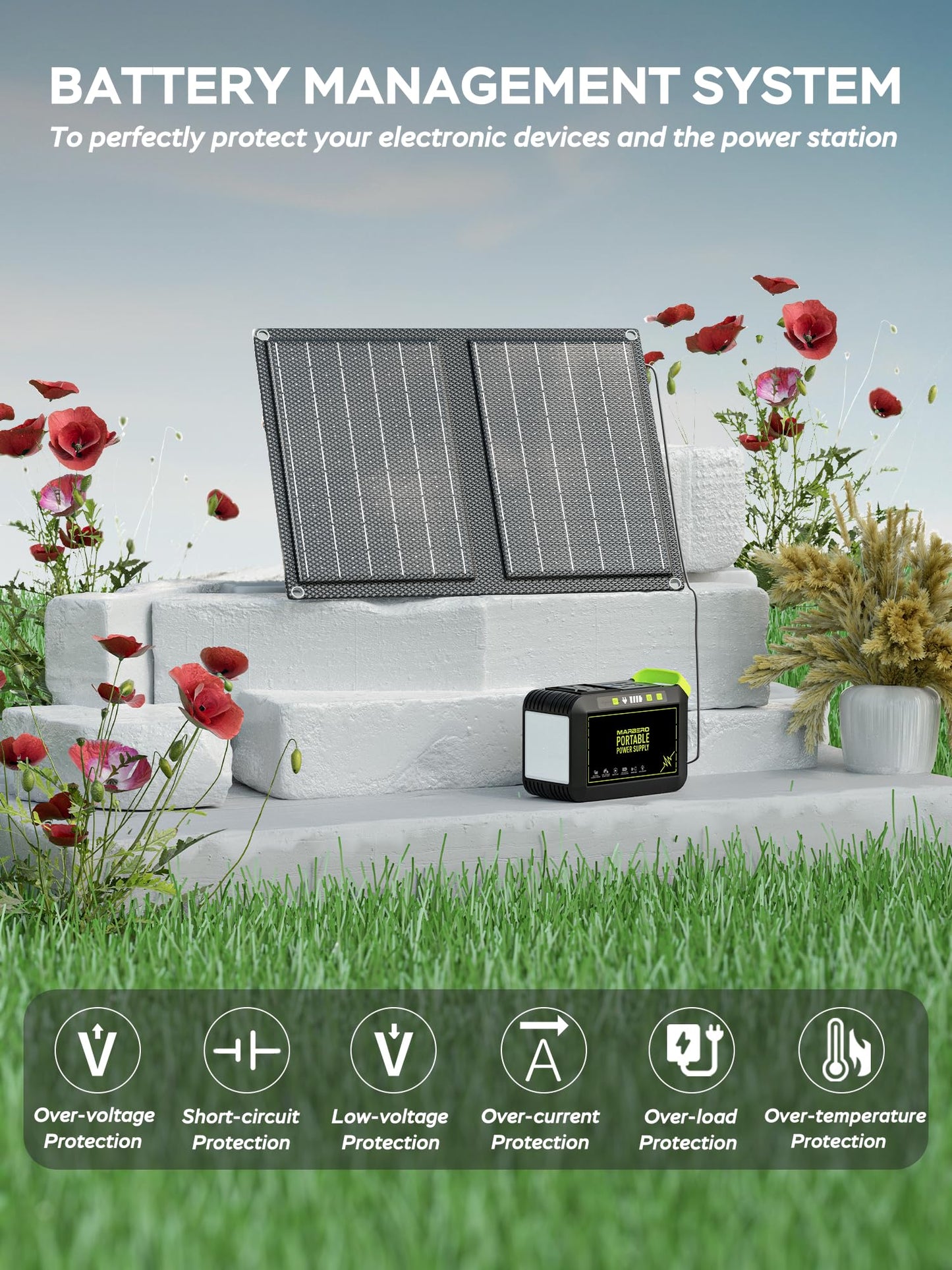 MARBERO 237Wh Solar Generator with Solar Panel Included Portable Power Station 300W Pure Sine Wave with Foldable Solar Panel 60W Set for Camping Outdoor Hiking Fishing Emergency