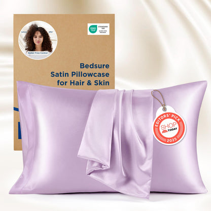 Bedsure Satin Pillowcase, Similar to Silk Pillow Cases Queen Size Set of 2, Cooling Pillow Case Covers with Envelope Closure, Room Decor Valentine Gifts for Women Men, Silver Grey, 20x30 Inches, 2pcs