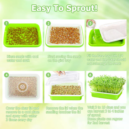Legigo 8 Pack Seed Sprouter Trays with Lids- Soil-Free Cultivation Germination Tray, BPA Free Micro Greens Growing Trays Seed Sprouting Trays Kit with Germinating Paper for Wheatgrass, Beans and More