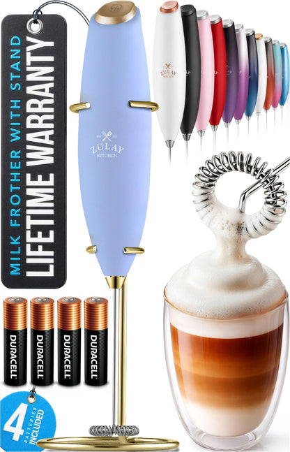Zulay Kitchen Powerful Milk Frother Wand With 2 Duracell Batteries - Ultra Fast Handheld Drink Mixer - Electric Whisk Foam Maker for Coffee, Lattes, Cappuccino, Matcha, Hot Chocolate & Creamer - Black