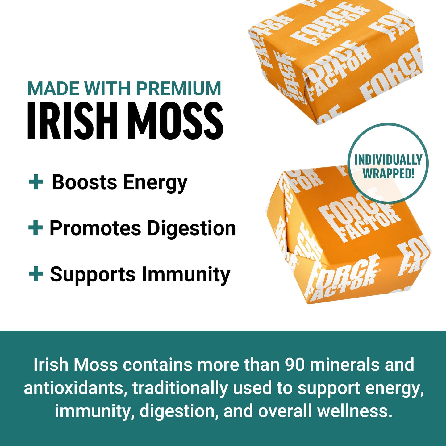 Force Factor Superior Sea Moss Gut Health + Skin Support, Support Gut Health & Healthy Skin, Hair & Nails, Boost Energy & Immune Health, with Biotin & LactoSpore Probiotics, S’Mores, 60 Soft Chews