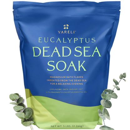 Dead Sea Bath & Foot Soak, Eucalyptus Magnesium Bath Salt Flakes, Alternative to Epsom Salt, 5lbs with Over 250,000mg of Elemental Magnesium Per Bag