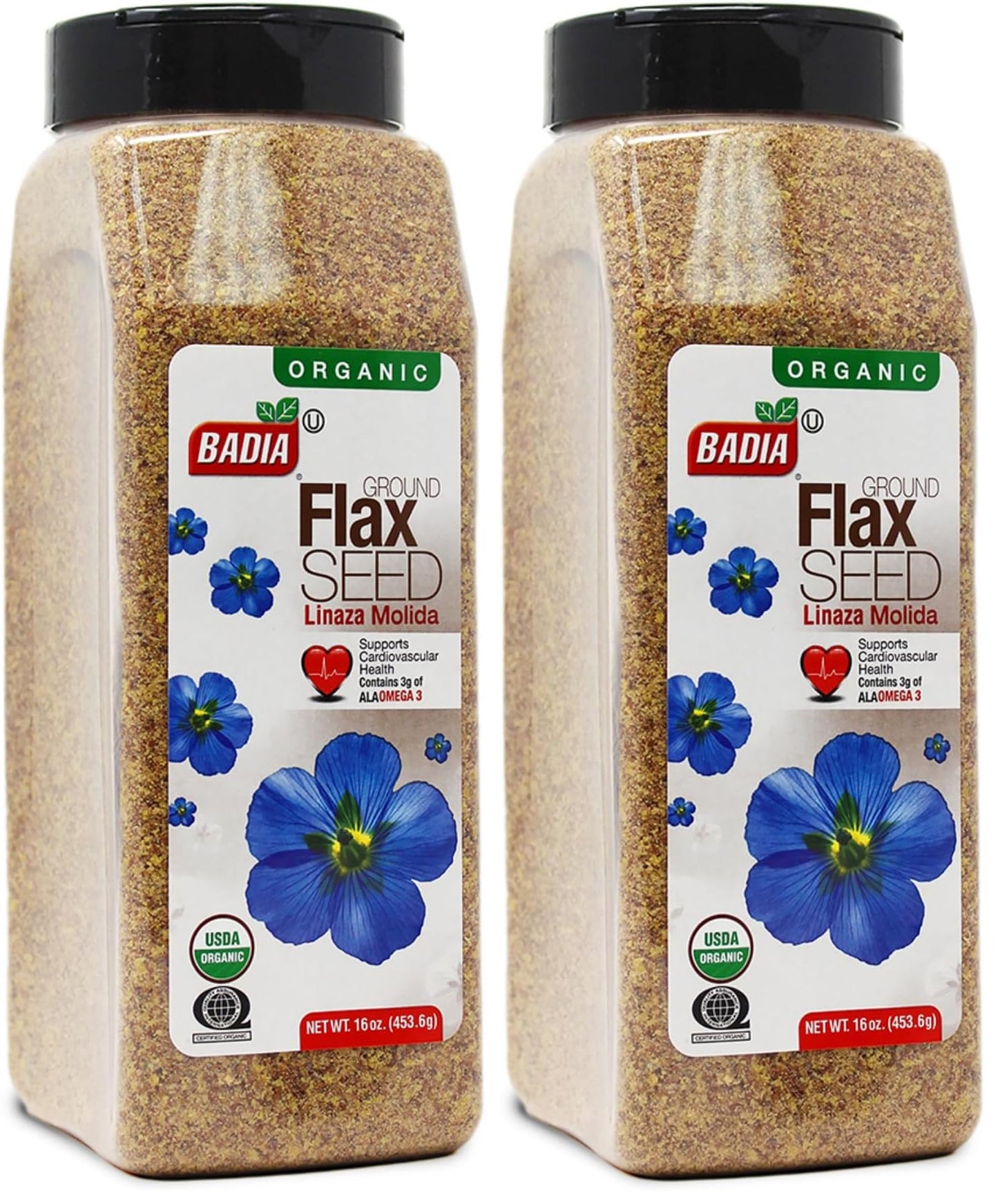 Badia Organic Ground Flax Seed, 16 oz - Superfood High in Fiber & Omega-3, Certified Organic, Non-GMO, Baking, Smoothies & Cooking