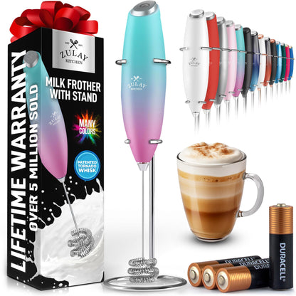 Zulay Kitchen Powerful Milk Frother Wand With 2 Duracell Batteries - Ultra Fast Handheld Drink Mixer - Electric Whisk Foam Maker for Coffee, Lattes, Cappuccino, Matcha, Hot Chocolate & Creamer - Black