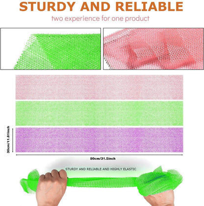 UJFQBH 3 Pieces African Bath Sponge African Net Long Net Bath Sponge Exfoliating Shower Body Scrubber Back Scrubber Skin Smoother,Great for Daily Use (Pink,Yellow,Purple)