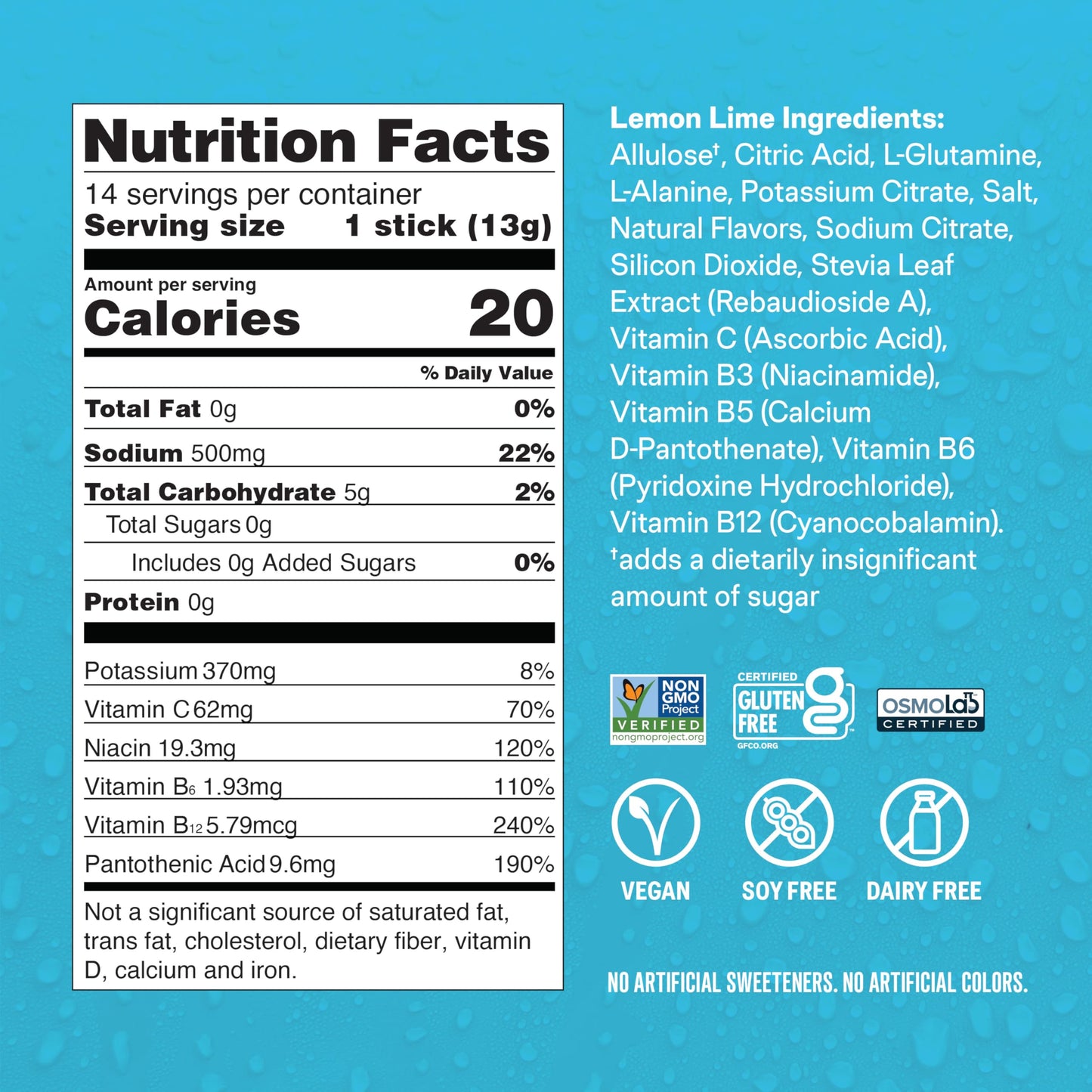 Liquid I.V. Sugar-Free Hydration Multiplier - Lemon Lime – Hydration Powder Packets | Electrolyte Drink Mix | Easy Open Single-Serving Stick | Non-GMO | 14 Sticks