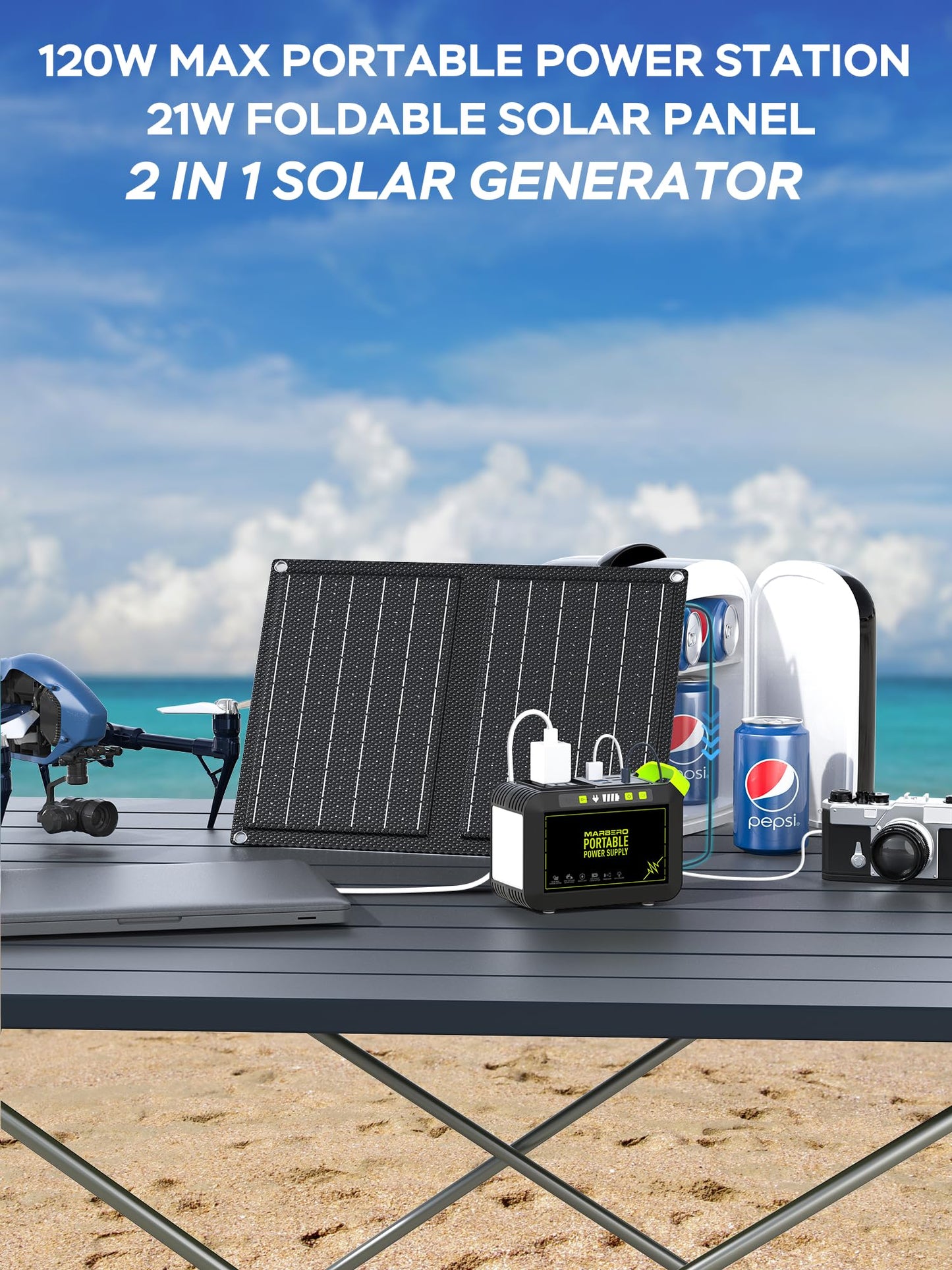 MARBERO 237Wh Solar Generator with Solar Panel Included Portable Power Station 300W Pure Sine Wave with Foldable Solar Panel 60W Set for Camping Outdoor Hiking Fishing Emergency