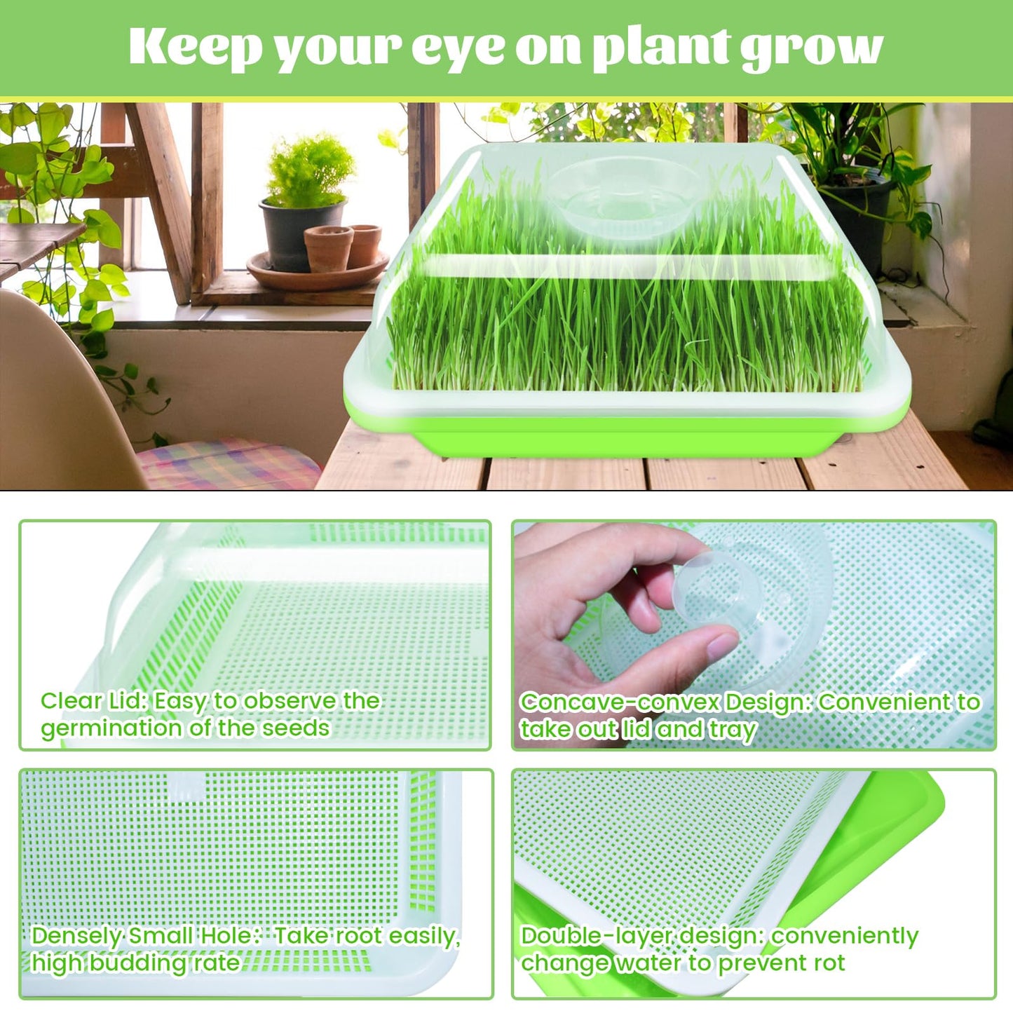 Legigo 8 Pack Seed Sprouter Trays with Lids- Soil-Free Cultivation Germination Tray, BPA Free Micro Greens Growing Trays Seed Sprouting Trays Kit with Germinating Paper for Wheatgrass, Beans and More
