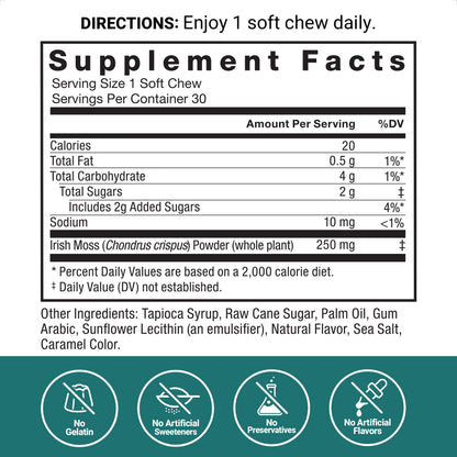 Force Factor Superior Sea Moss Gut Health + Skin Support, Support Gut Health & Healthy Skin, Hair & Nails, Boost Energy & Immune Health, with Biotin & LactoSpore Probiotics, S’Mores, 60 Soft Chews