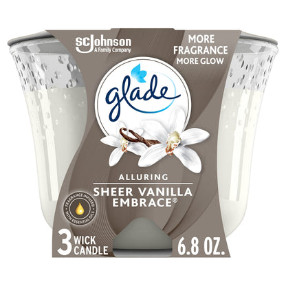 Glade Scented 3-Wick Candle Jar, Coastal Sunshine Citrus, Fragrance Infused with Essential Oils, 6.8 oz