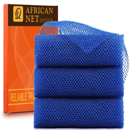 UJFQBH 3 Pieces African Bath Sponge African Net Long Net Bath Sponge Exfoliating Shower Body Scrubber Back Scrubber Skin Smoother,Great for Daily Use (Pink,Yellow,Purple)