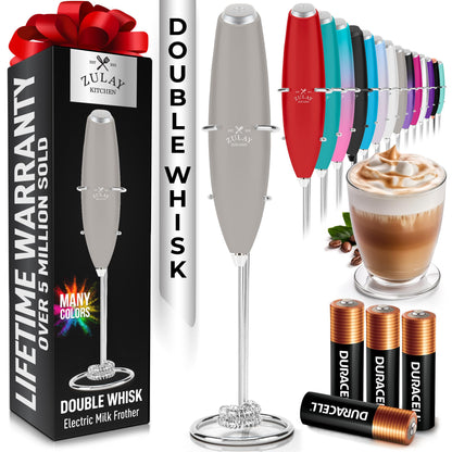 Zulay Kitchen Powerful Milk Frother Wand With 2 Duracell Batteries - Ultra Fast Handheld Drink Mixer - Electric Whisk Foam Maker for Coffee, Lattes, Cappuccino, Matcha, Hot Chocolate & Creamer - Black