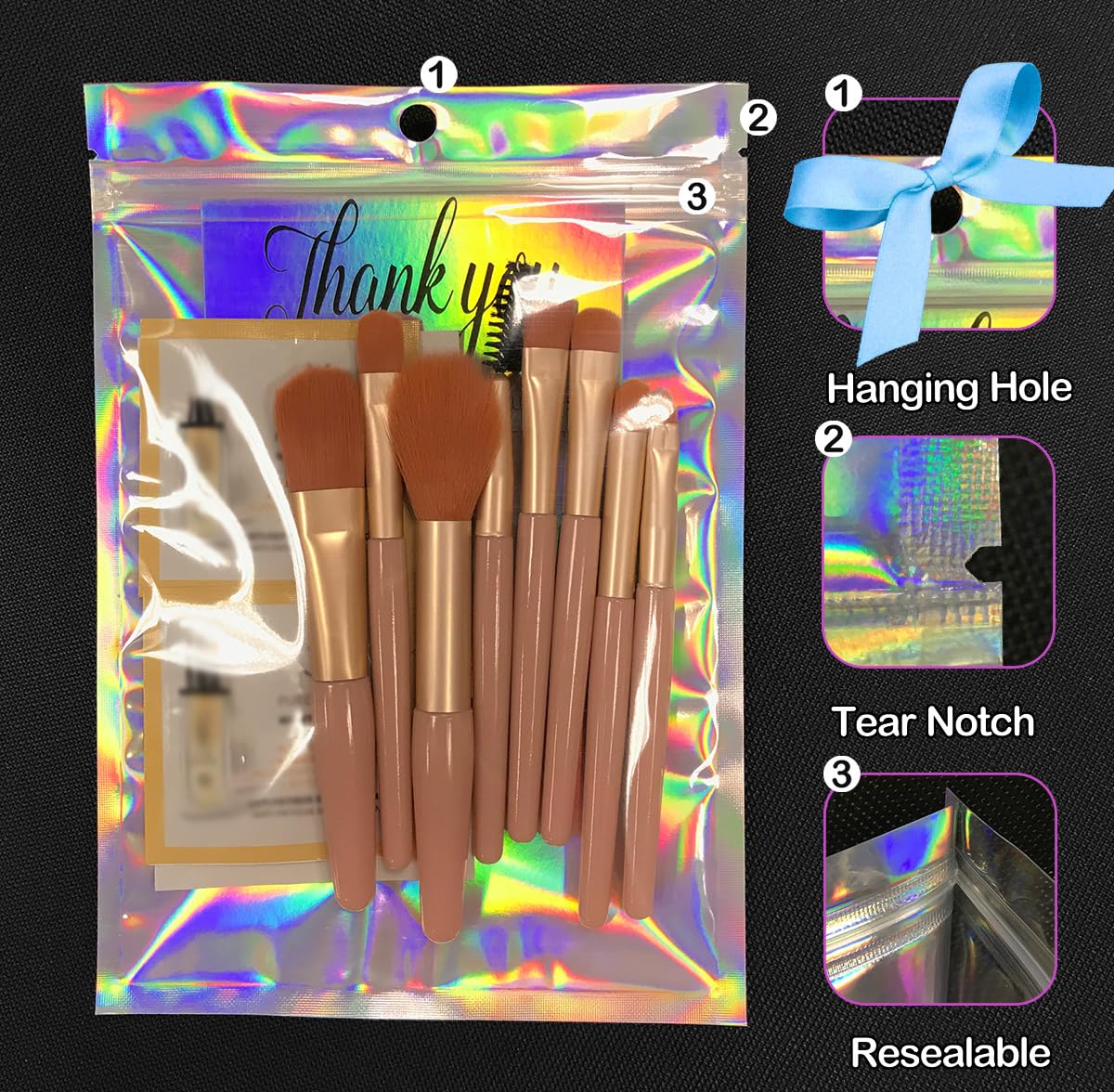 Smell Proof Bags & Resealable Foil Pouch Mylar Sample Bag Great for Party Favor Food Storage (Holographic Color) (50pcs-6x9 inch)