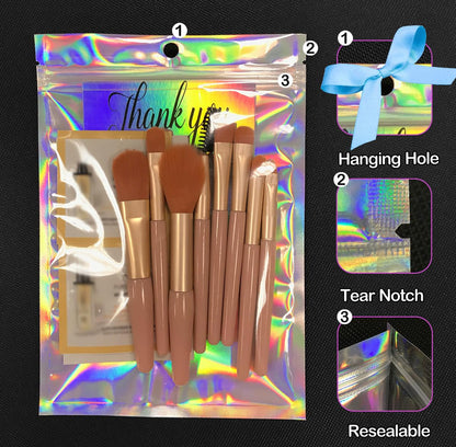 Smell Proof Bags & Resealable Foil Pouch Mylar Sample Bag Great for Party Favor Food Storage (Holographic Color) (50pcs-6x9 inch)